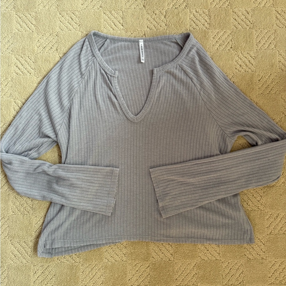 LULUS Sweater Top Lacefield Ribbed Knit Notched Lavender Long Sleeve